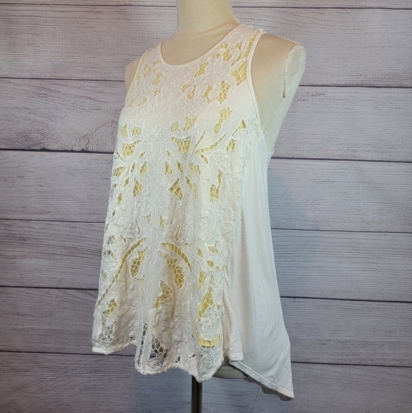 ANTHROPOLOGIE Akemi + Kin Lace Tank Top Cami Yellow White Size Small - Picture 7 of 8